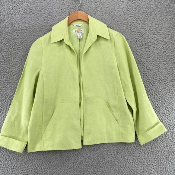 Vintage Talbots Jacket Womens 2 Petite Green Irish Linen Open Office Career Work - Picture 1 of 10